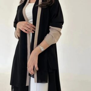 ABAYA ANORA عباية نسائيه باكمام بلون البيج بتصميم انسيابي أنيق-مع طرحه راقية ومجانا
