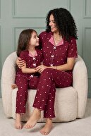 Niket Life طقم بيجامة نسائي من الفيسكوز بتصميم قلب صغير ومضلع وياقة على شكل V وأكمام قصيرة وقصة تحت الطول الطاقي - الصورة 7